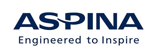 スローガン付きのロゴ：ASPINA Engineered to Inspire