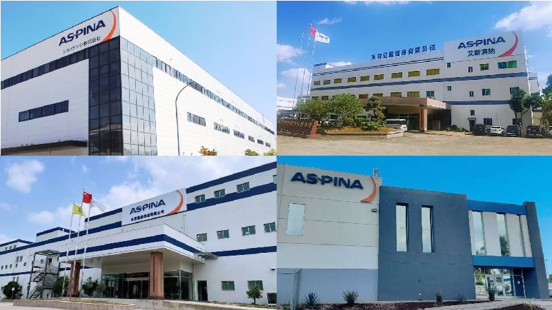 お客様のグローバルサプライチェーンを支えるASPINAの生産拠点（日本 中国 メキシコ）の外観画像