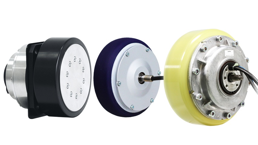 AMR/AGV/電動アシスト台車向け「ASPINA薄型電動ホイール」製品画像